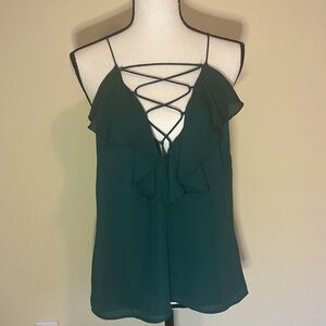 Wayf | Lace Up Ruffle Cami | Green Bug | Size M | NWT